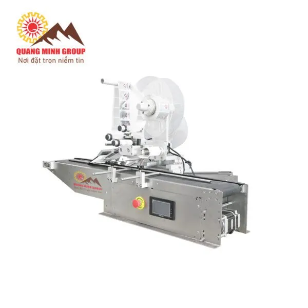Máy dán nhãn mặt phẳng để bàn tự động có băng tải 