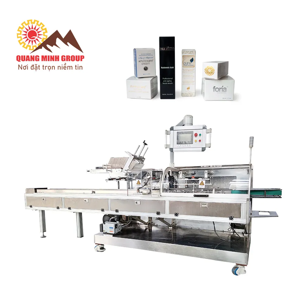 Máy đóng gói bao bì mỹ phẩm, đóng chai lọ vào hộp carton gấp tự động