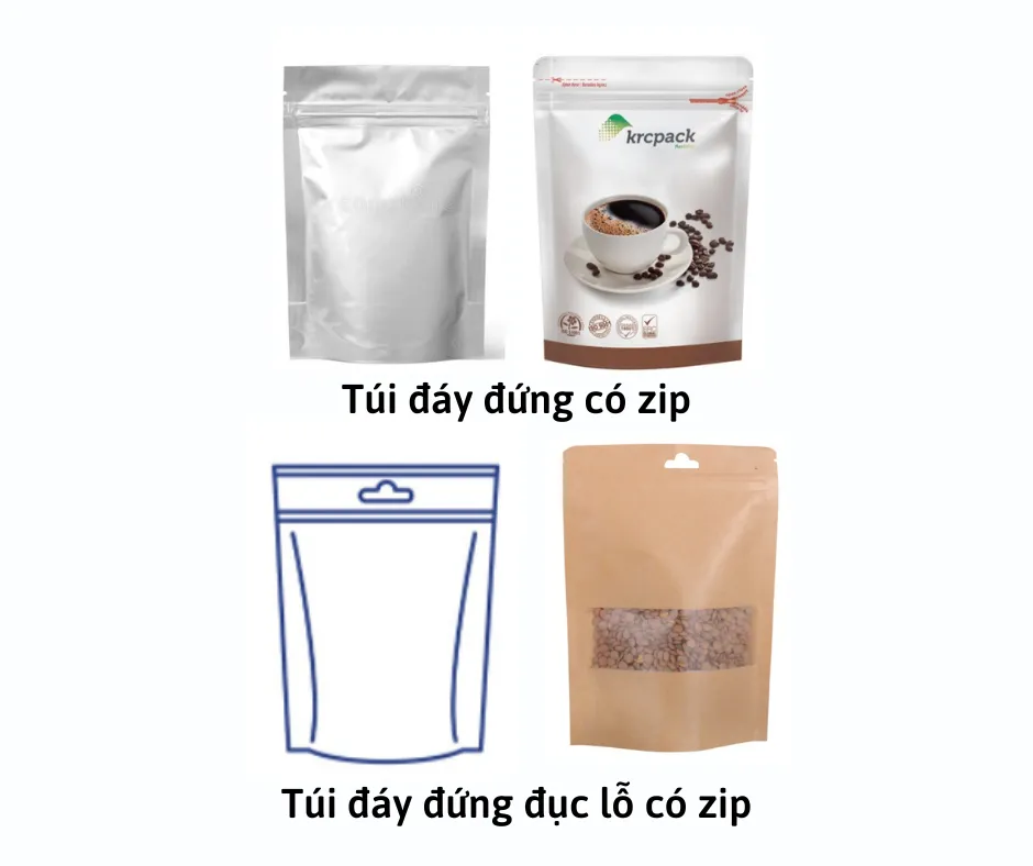 Túi đáy đứng có khóa zip/ Túi đáy đứng đục lỗ có khóa zip