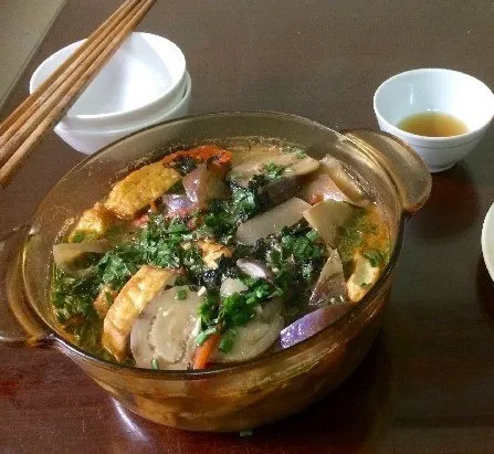 Canh cà tím nấu bung thịt heo