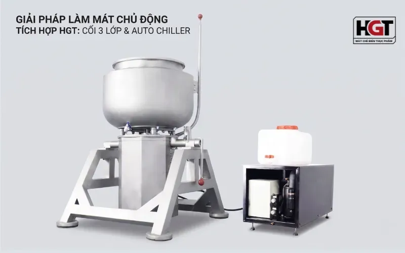 Giải pháp máy xay giò 3 lớp tích hợp Chiller làm lạnh HGT