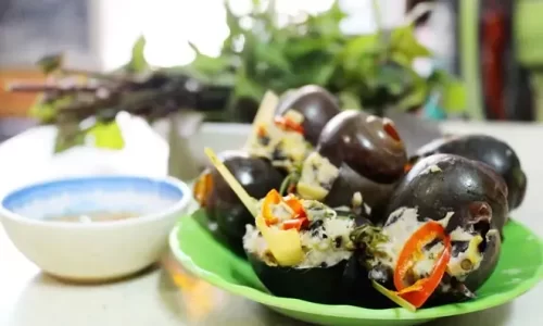 Ốc bươu nhồi thịt hấp gừng sả  – Thụy Như